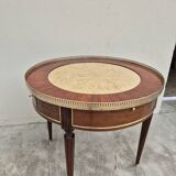 Louis XVI style mahogany bouillotte table in marquetry and bronze