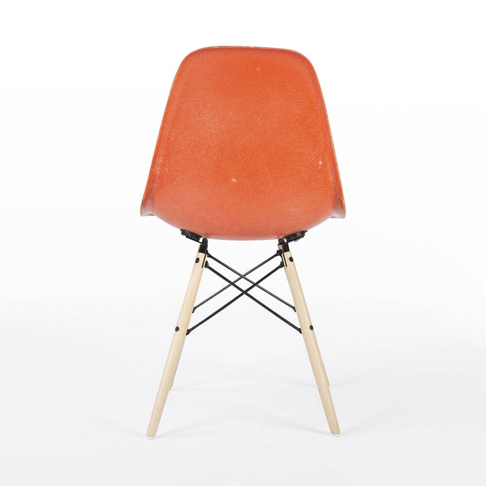 Orange Pair (2) Herman Miller Original Eames DSW Dining Side Shell Chairs