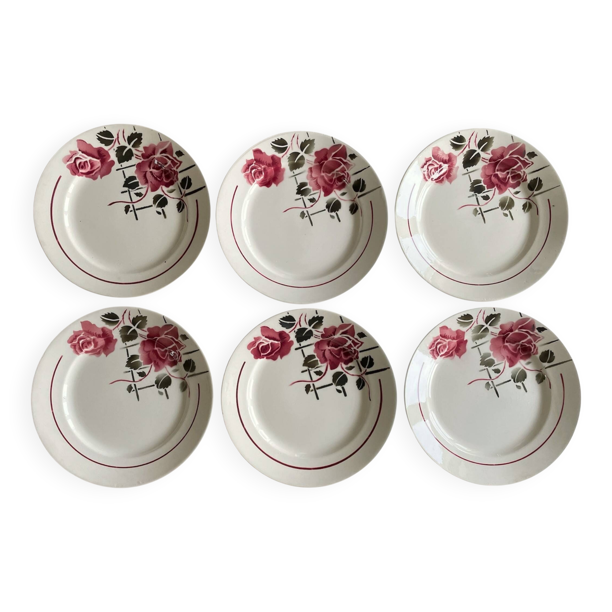 6 antique flat plates in faience from badonviller