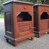 Art deco oak and marble bedside tables