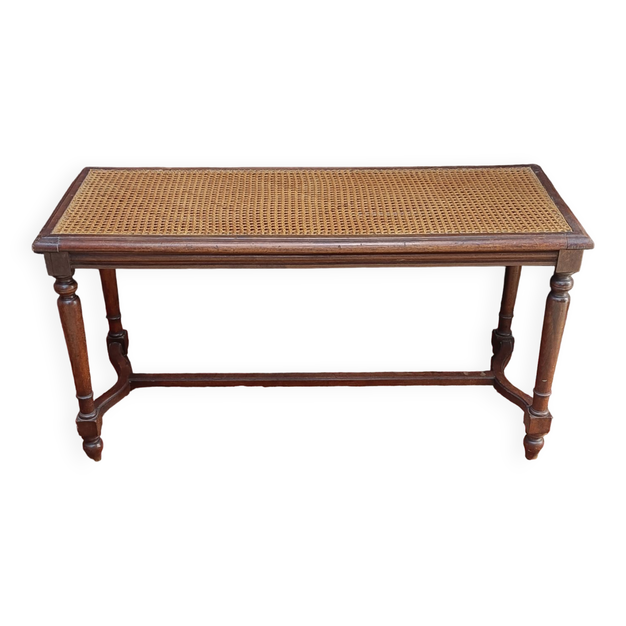 Wooden bench or piano bench with tanned seat