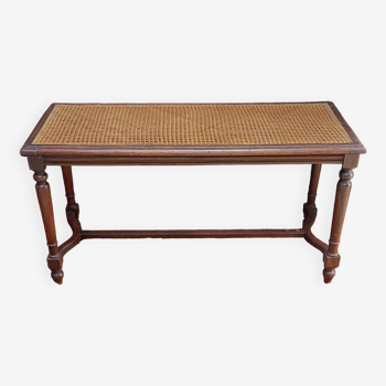 Wooden bench or piano bench with tanned seat