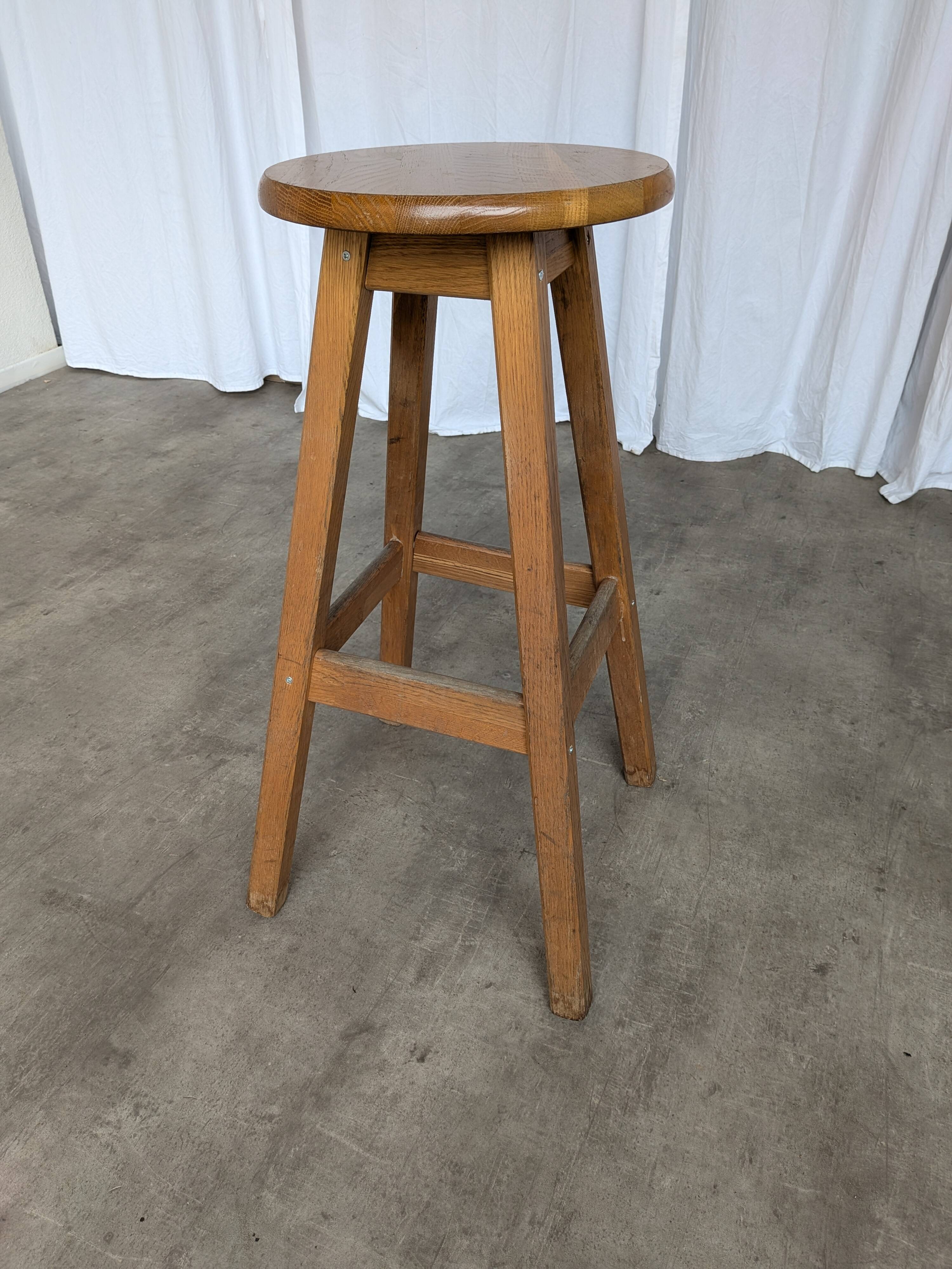 Vintage Oak Bar Stool: 1980s Yugoslavian Industrial High Chair