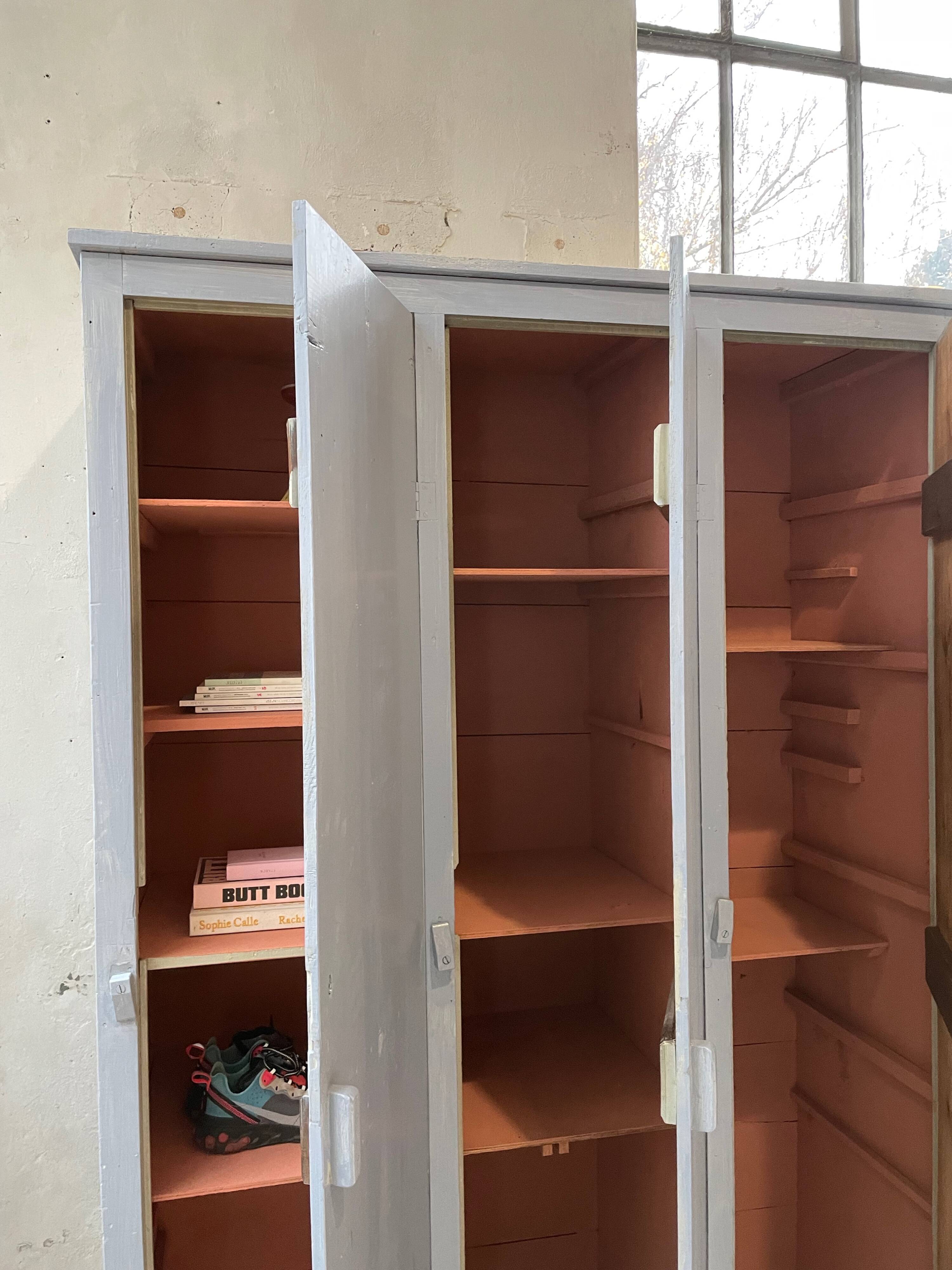 Blue patinated workshop furniture locker room