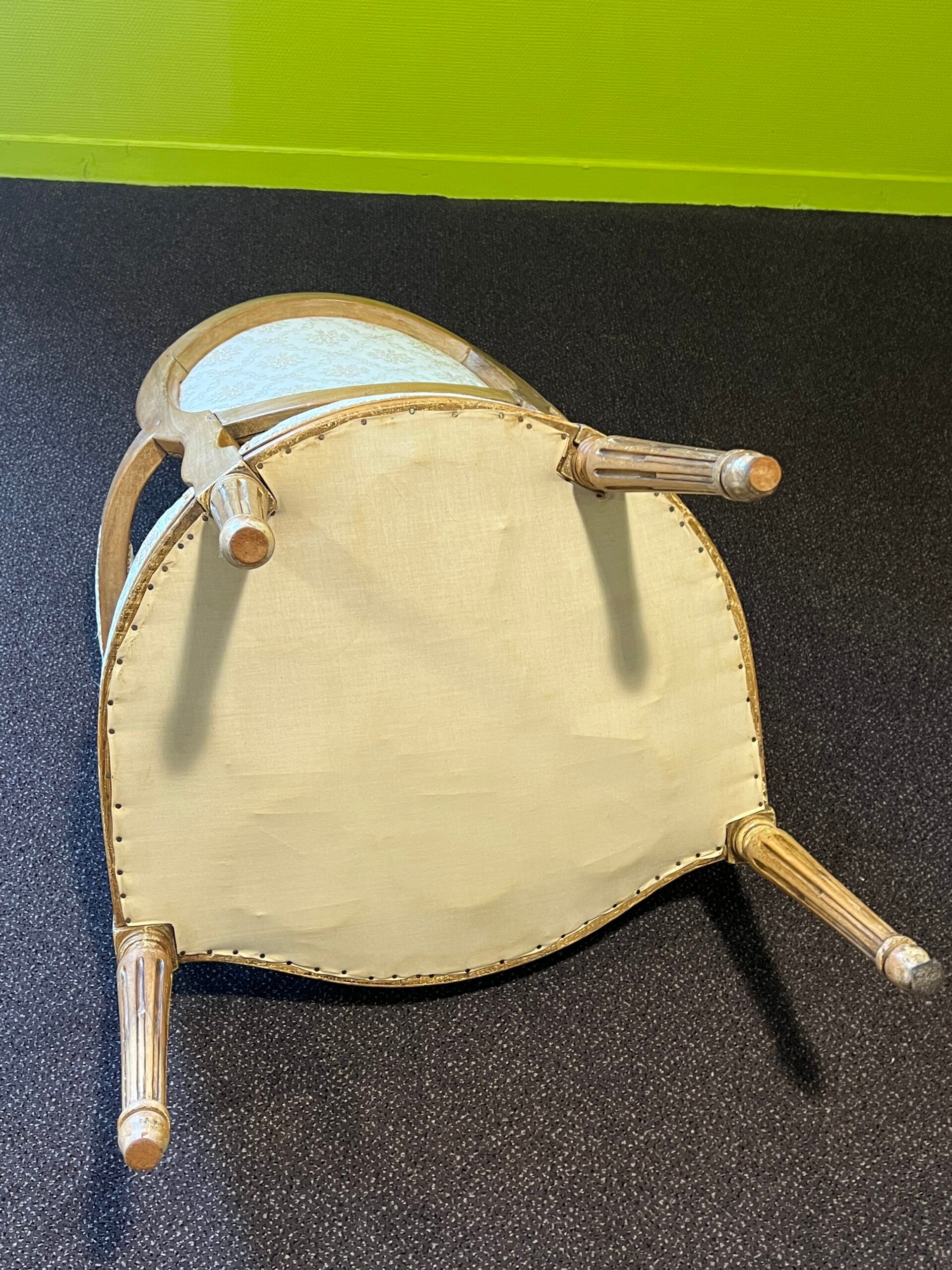 Pair of Louis XVI style armchairs, in solid walnut, re-edged and upholstered, pegged