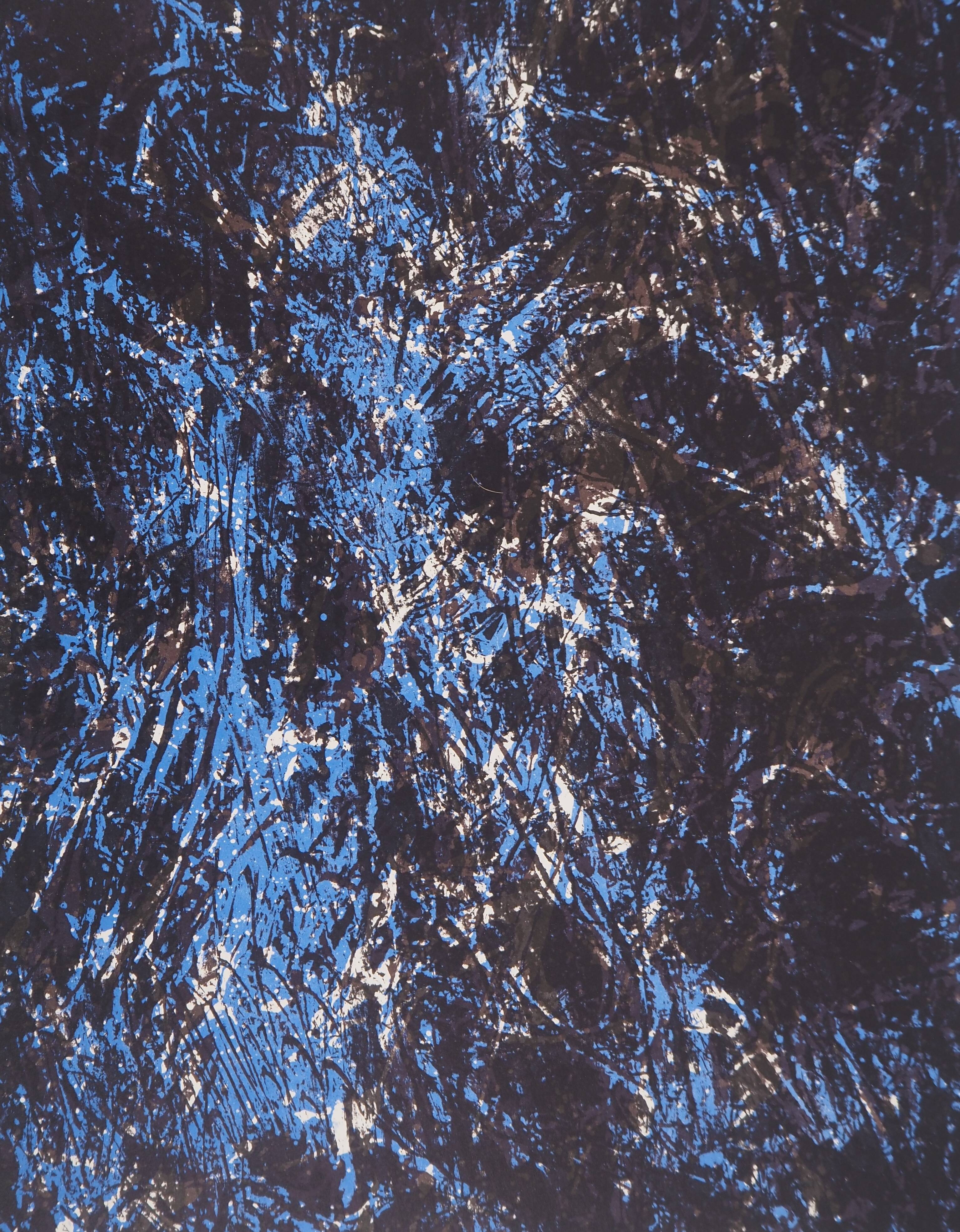 François fiedler: composition in blue - original lithograph