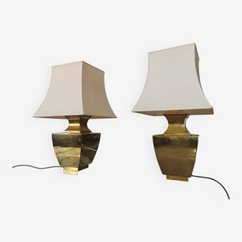 Pair of baluster-shaped brass lamps from the 80s