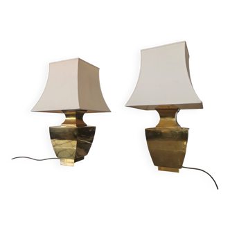 Pair of baluster-shaped brass lamps from the 80s