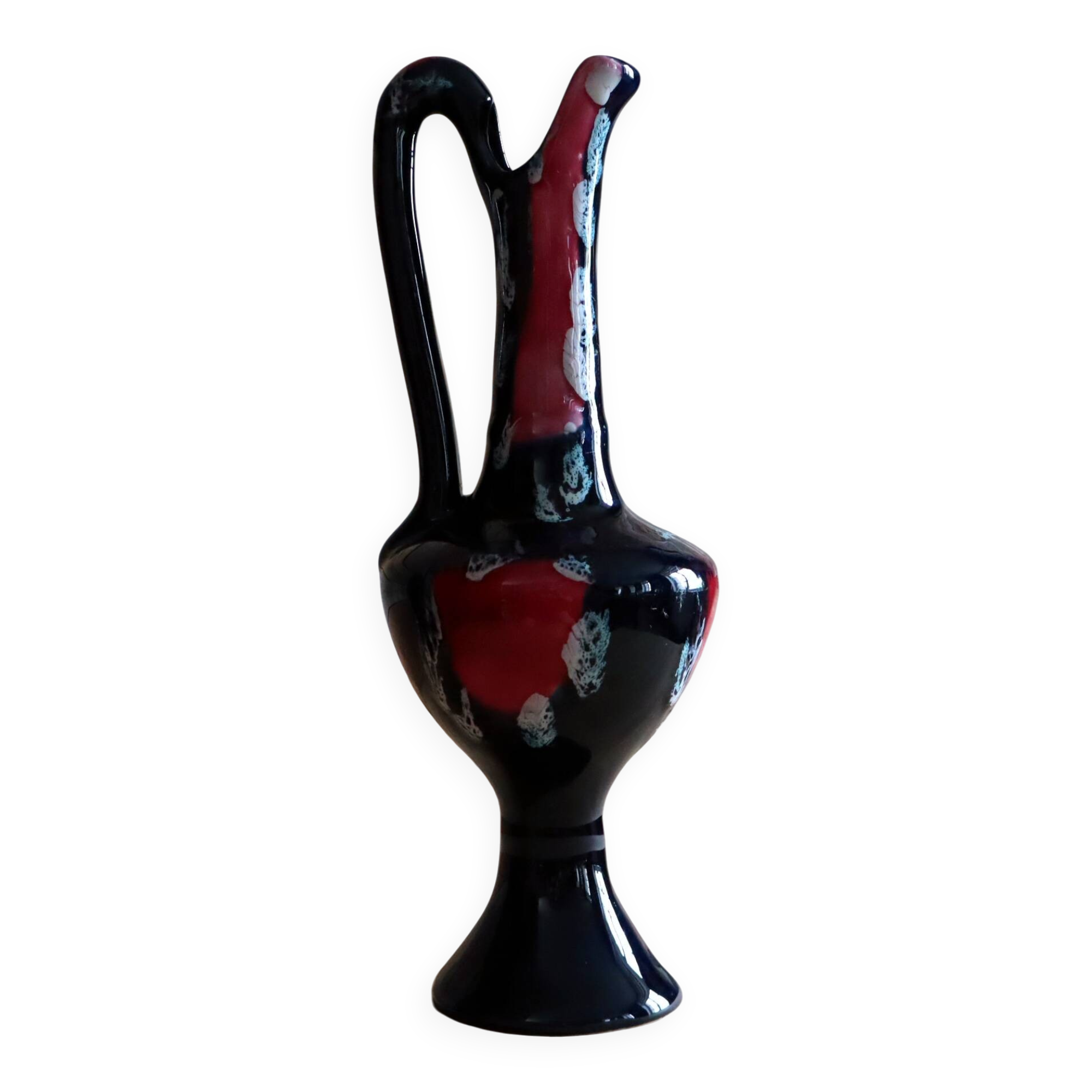 Night blue and pink smooth glazed ceramic vase pitcher soliflore.