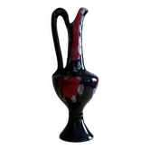 Vase pichet soliflore en céramique émaillée lisse bleu nuit et rose