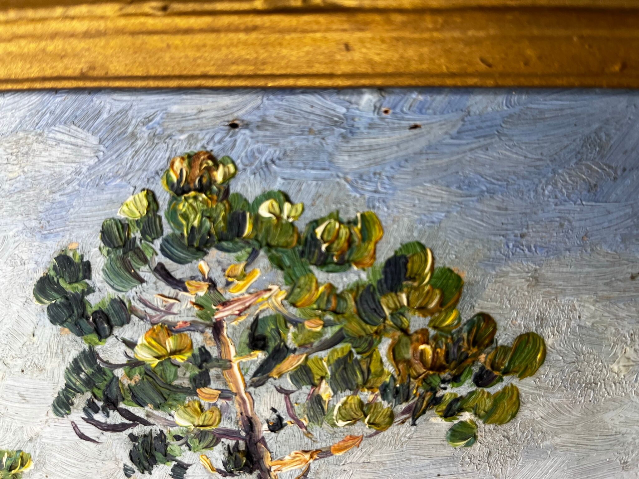 Oil painting on wooden panel, beautiful southern landscape