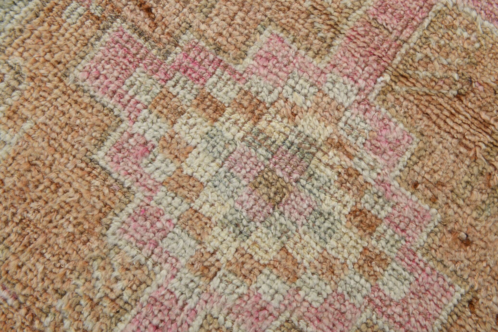 Turkish Pink & Brown Vintage Runner Rug, 78x371Cm