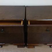 Pair of Art Deco period bedside tables or nightstands in burl circa 1930