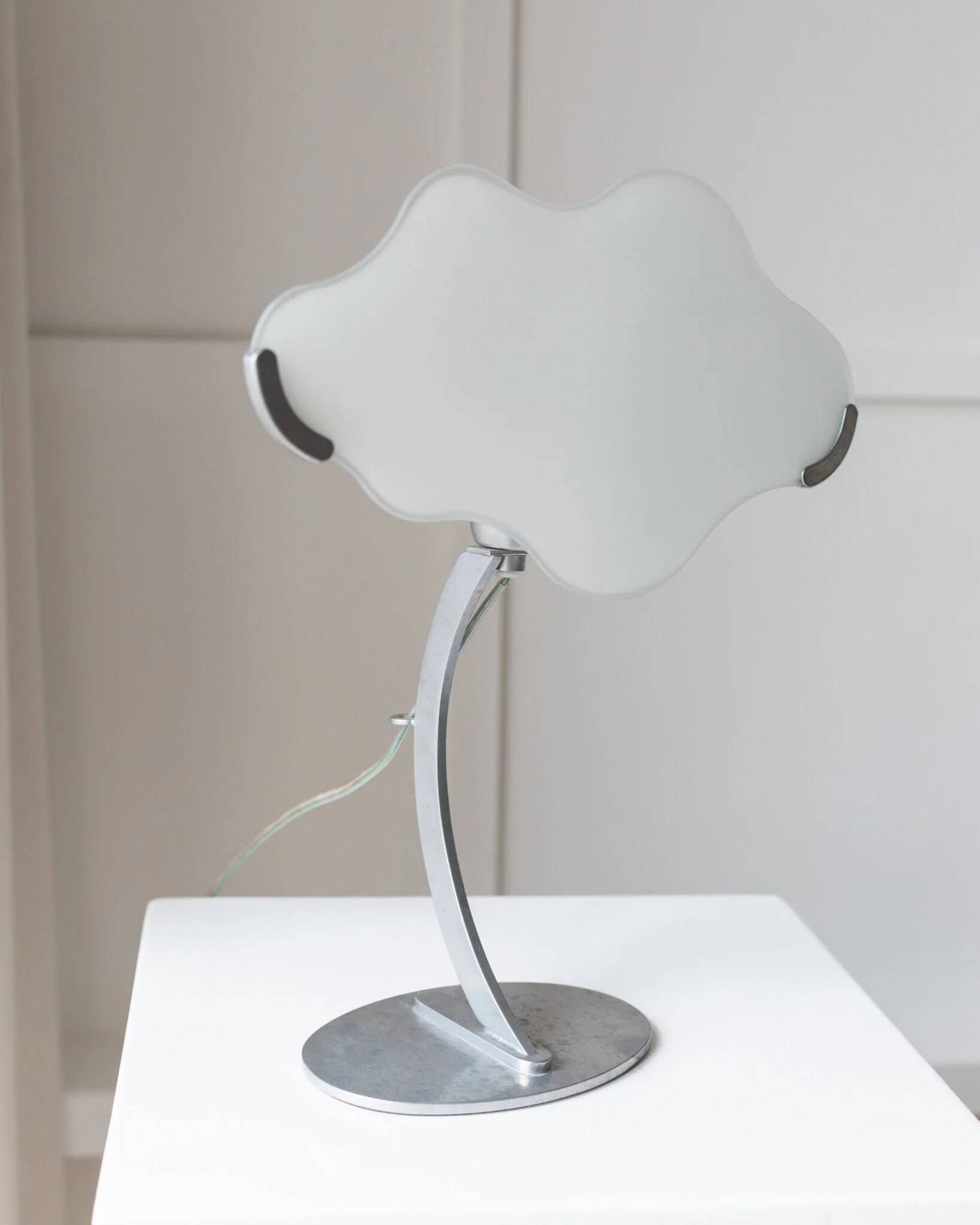 Pair of White Murano Glass Cloud Table Lamps with Chrome Stems, Italy 1980s