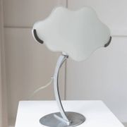 Pair of White Murano Glass Cloud Table Lamps with Chrome Stems, Italy 1980s
