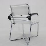 1940s Rare Restored Bauhaus Chrome Plated Adjustable Armchair in White Leather, Czechoslovakia