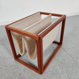 Scandinavian magazine door in teak and burlap, Denmark 60/70