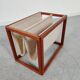 Scandinavian magazine door in teak and burlap, Denmark 60/70