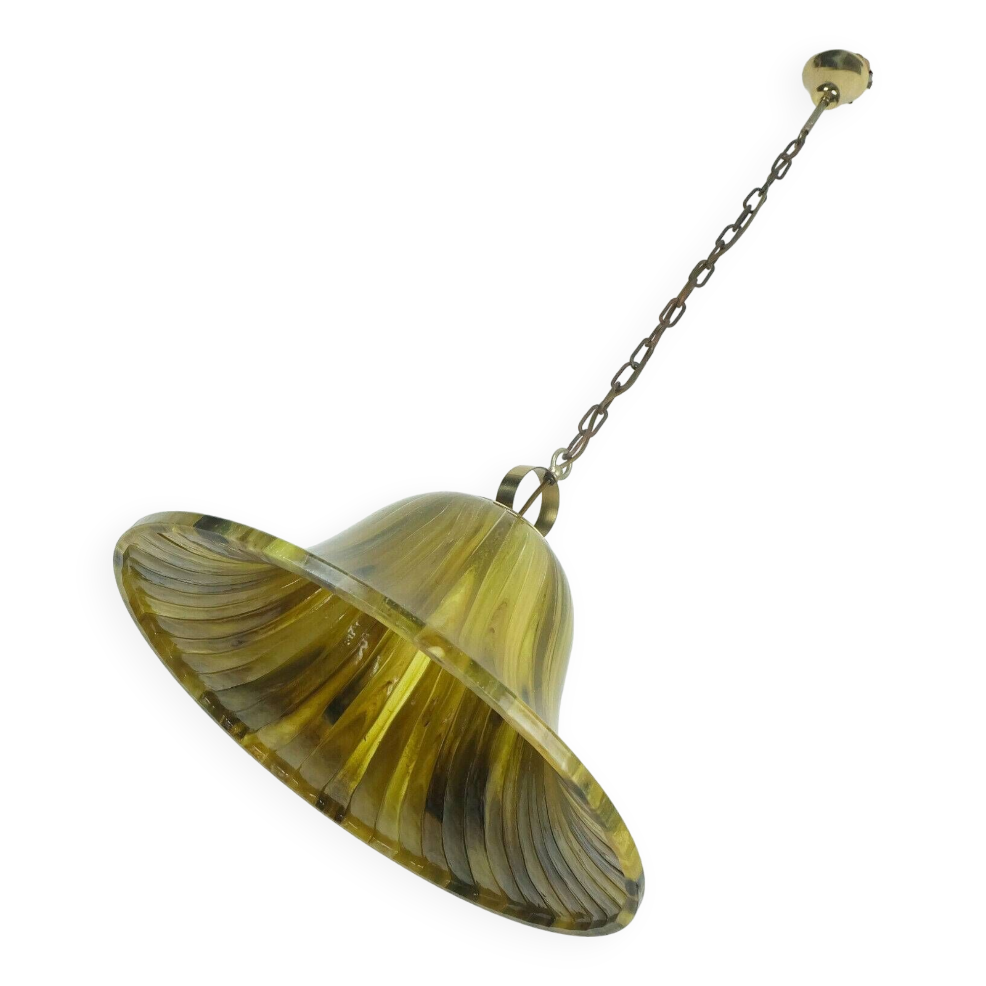 Vintage pendant lamp amber color acrylic and brass 1970s