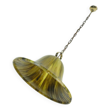 Lampe suspendue vintage couleur ambre en acrylique et laiton des années 1970