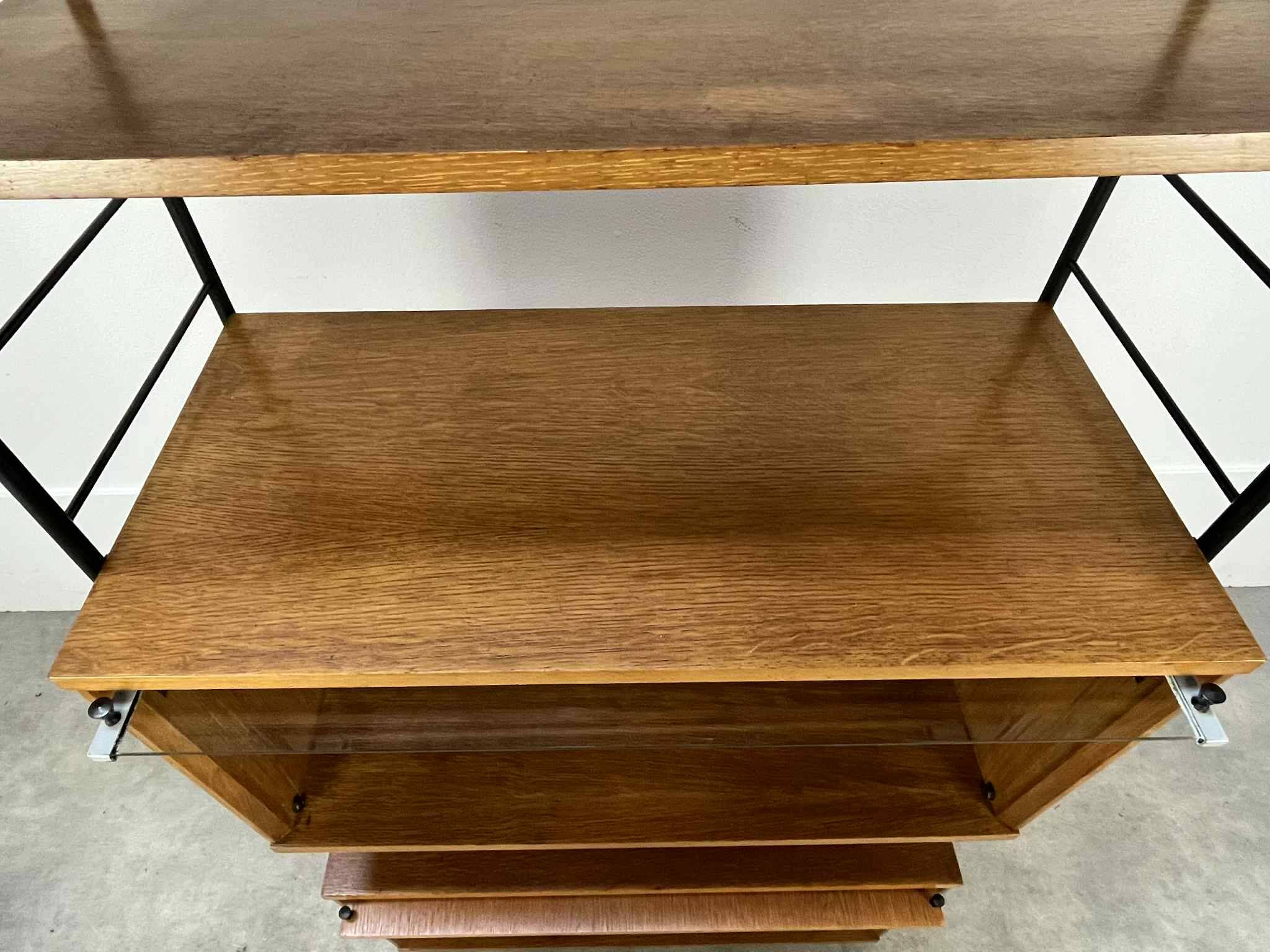 Modular shelf from the 1950s, wood and metal, vintage.