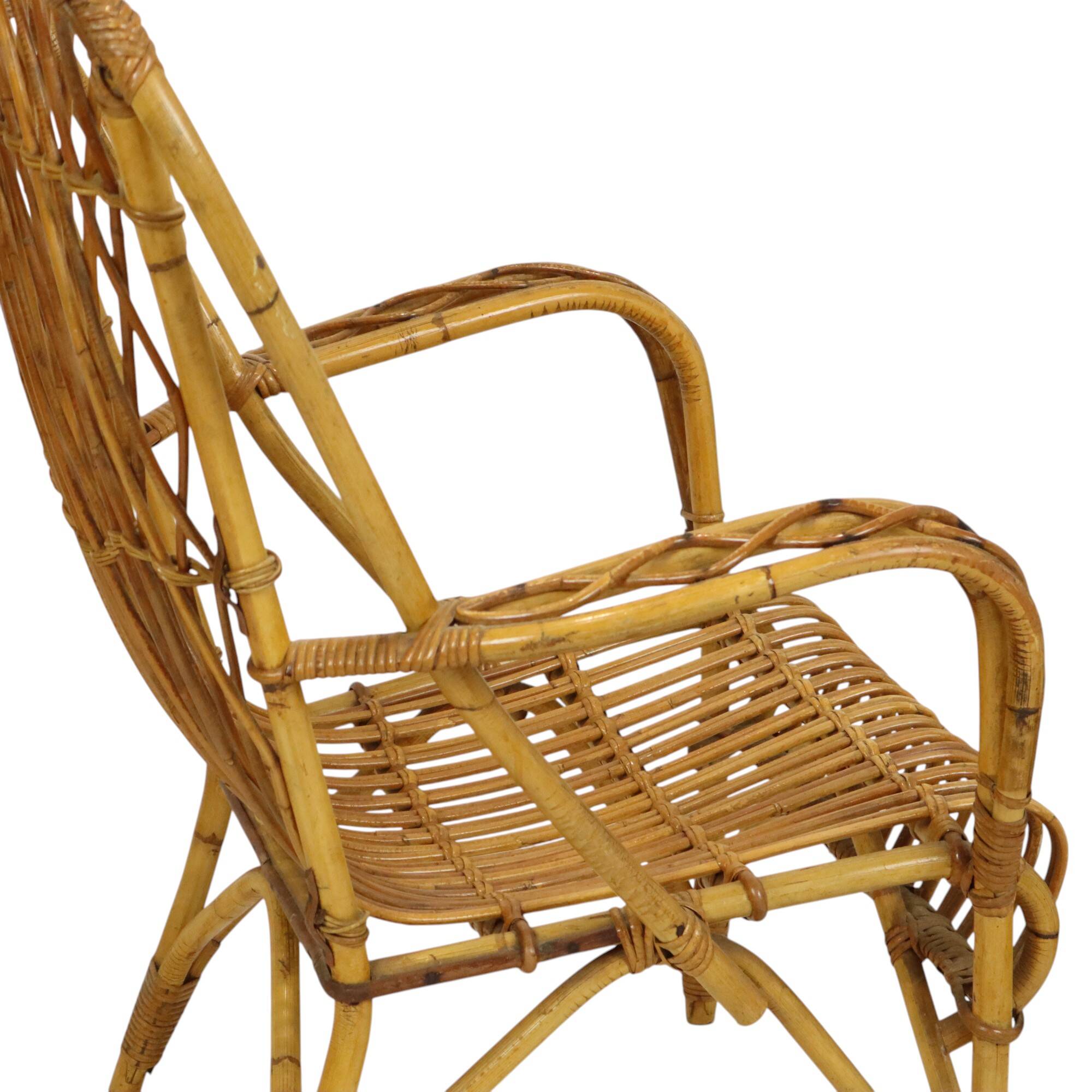 Vintage Set Rattan Chairs Armchairs Table Boho Design Sixties