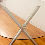 Round Italian dining table in smoked glass and chrome steel, 1970s