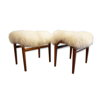 Pair of stools Italians Tibet lamb fur