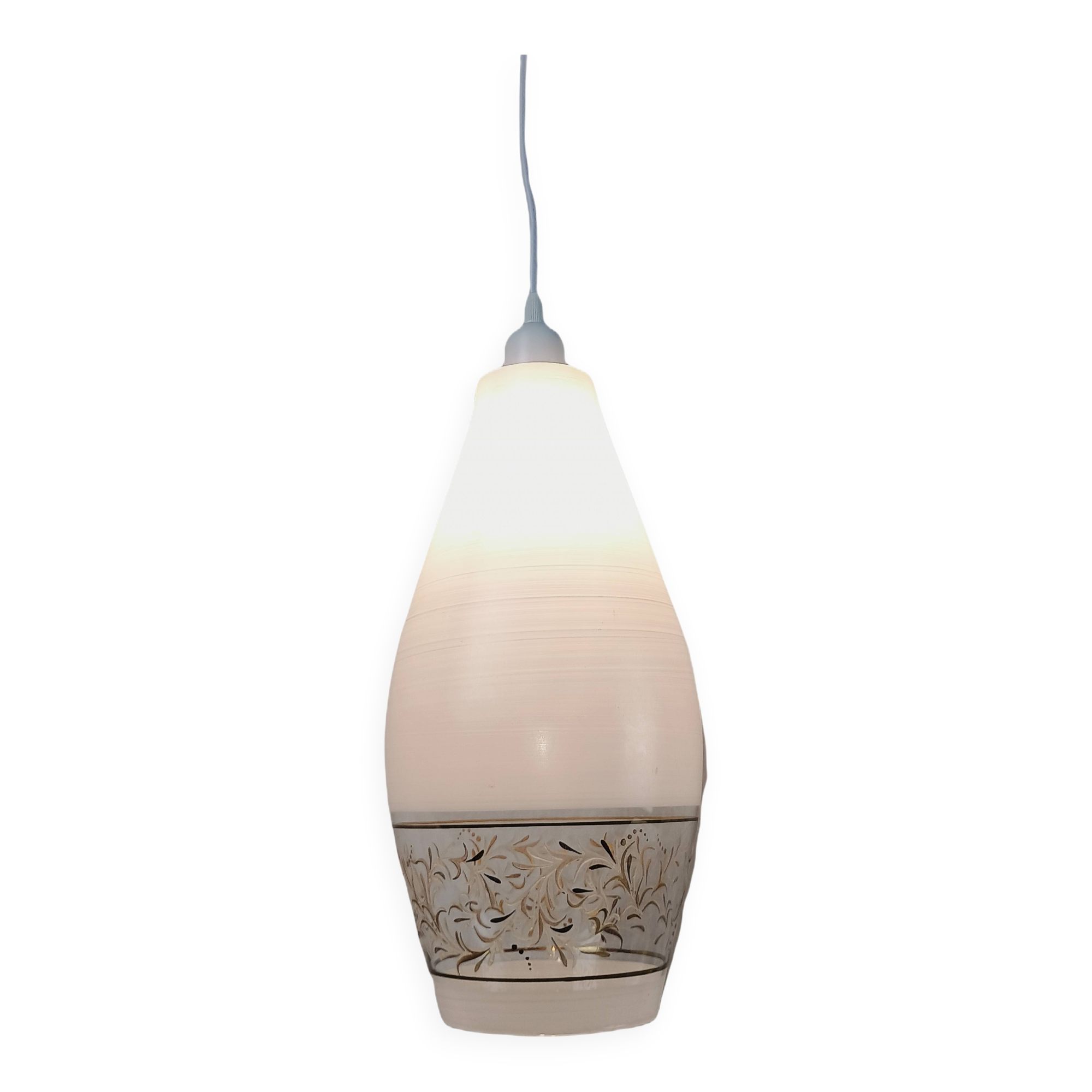 Lunel vintage textured glass pendant light, 1960s French design