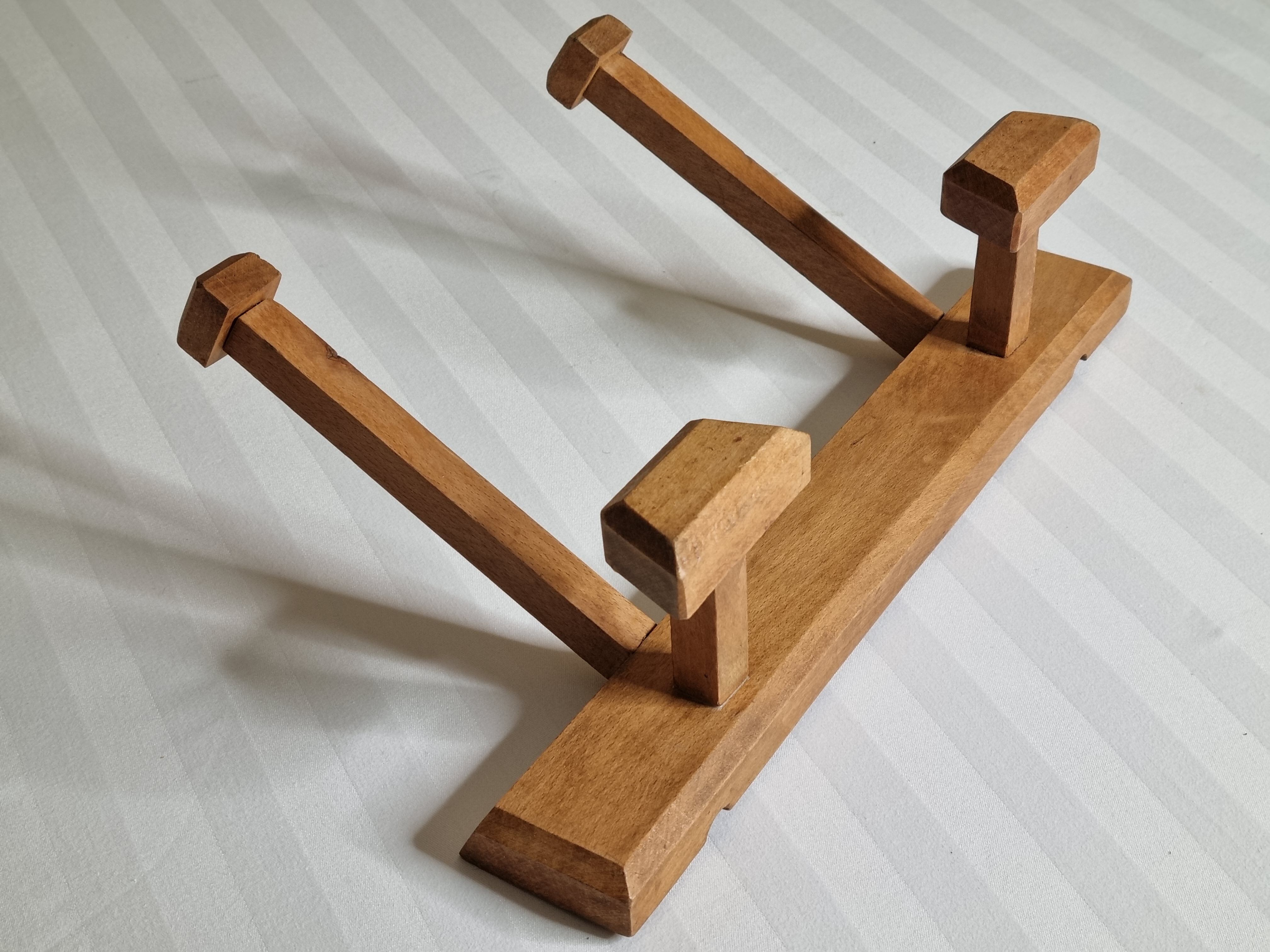 Vintage solid wood wall coat rack, two hooks, 35 cm