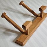 Vintage solid wood wall coat rack, two hooks, 35 cm
