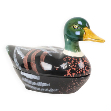 Terrine canard en terre cuite émaillée par Michel Caugant, années 60