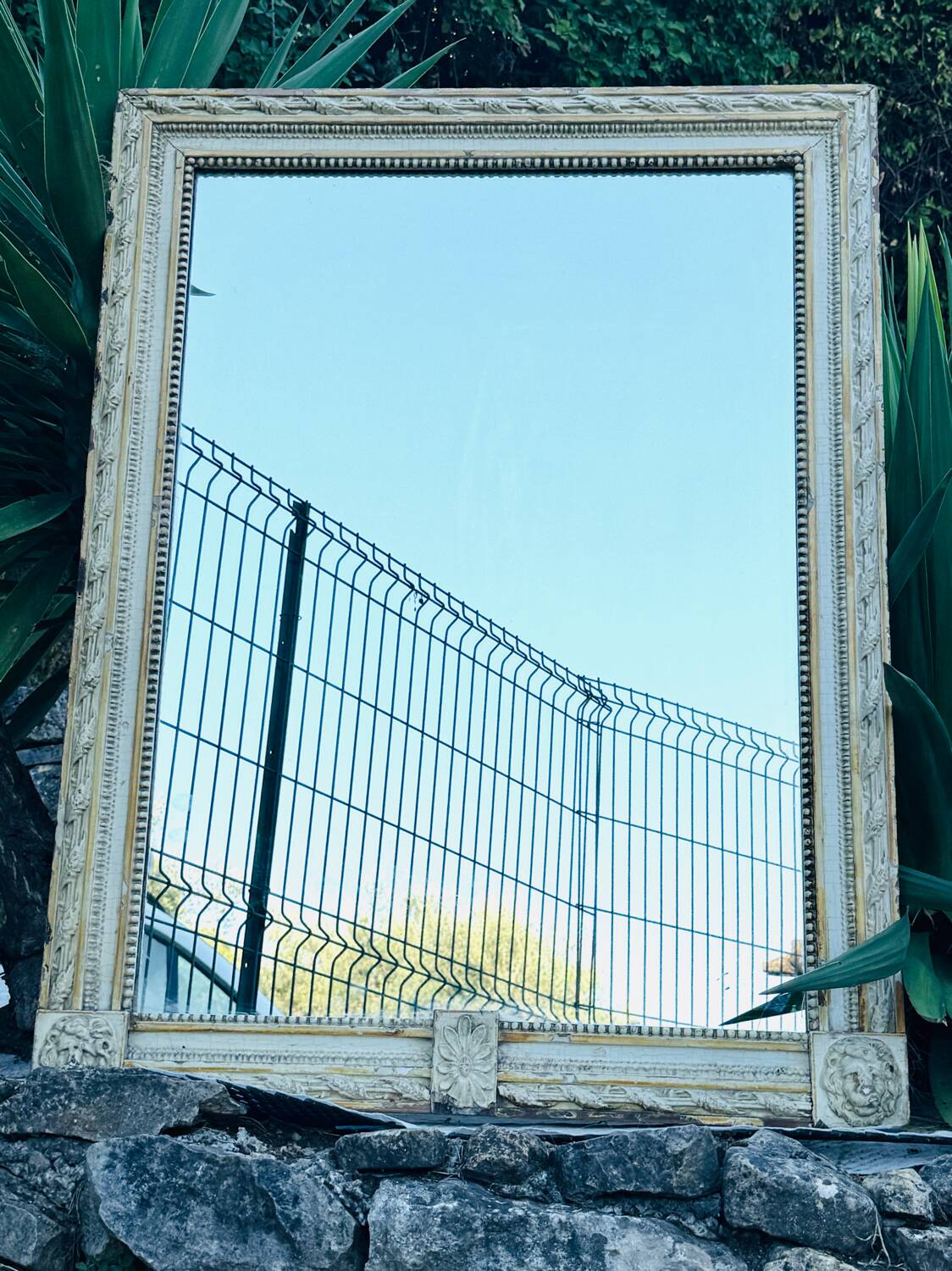 18th century painted wooden mirror