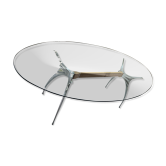 Bernard Dequet table Manon model oval 203x112 aluminum legs pear wood crosspiece