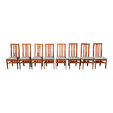 Set of 8 vintage Scandinavian chairs in solid teak