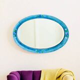 Miroir XIX ème cadre peint oval verre biseauté