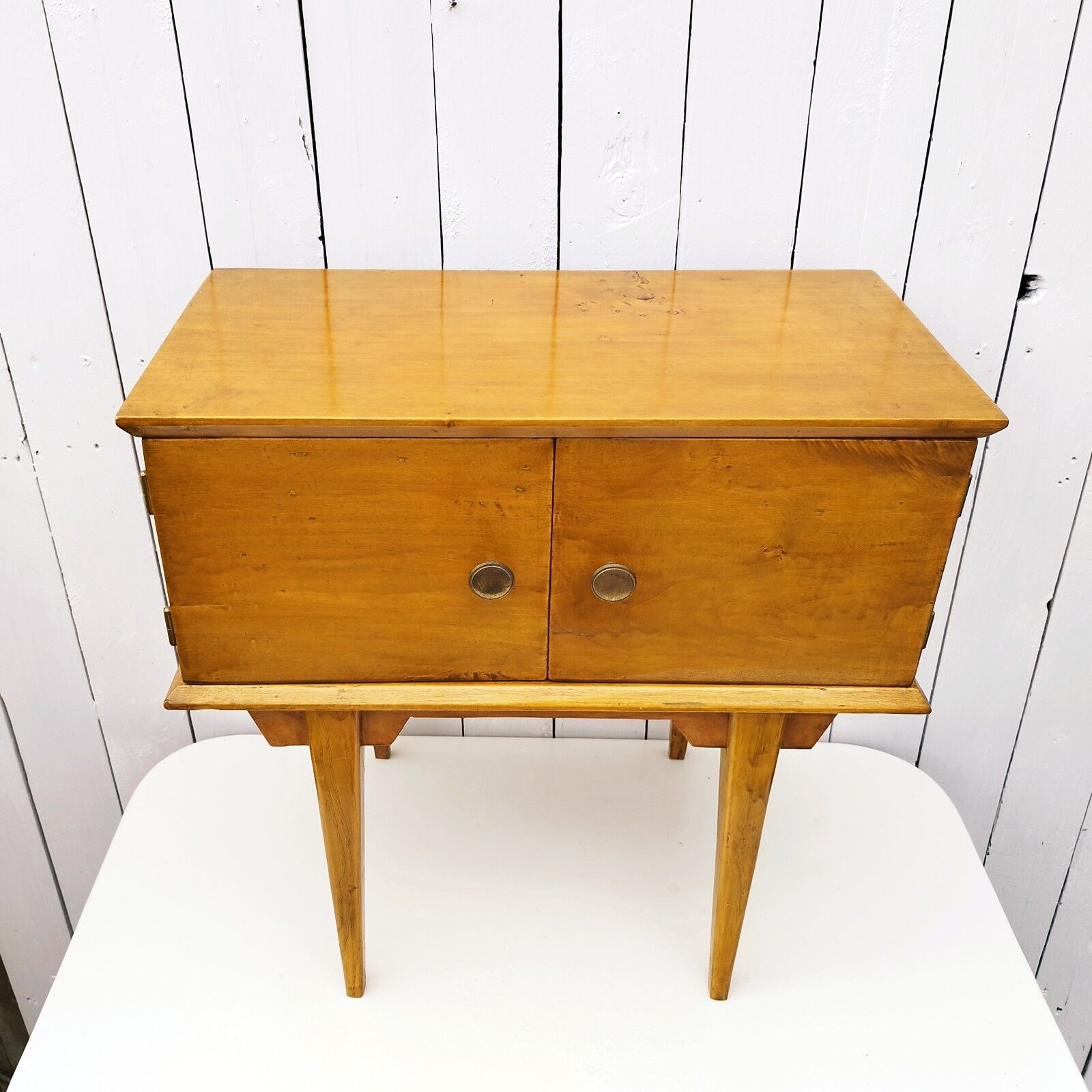 Bedside table varnished wood design 60's vintage