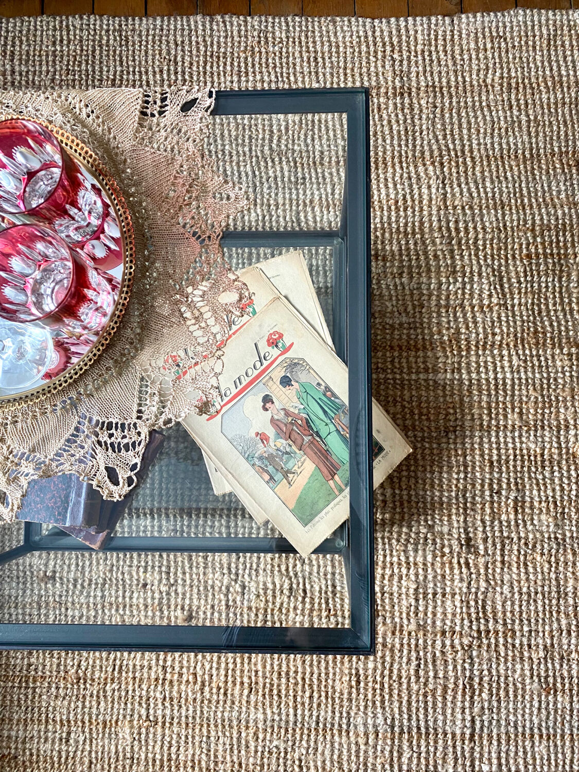 Glass and wrought iron coffee table design