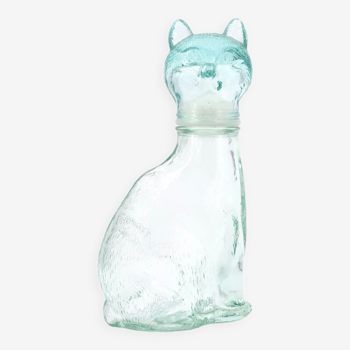 Bouteille flacon en verre en forme de chat, années 70