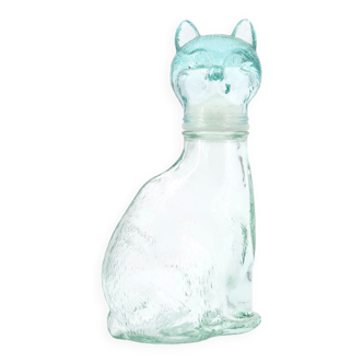 Bouteille flacon en verre en forme de chat, années 70