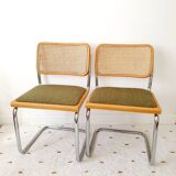 Pair of Marcel Breuer cane and fabric chairs