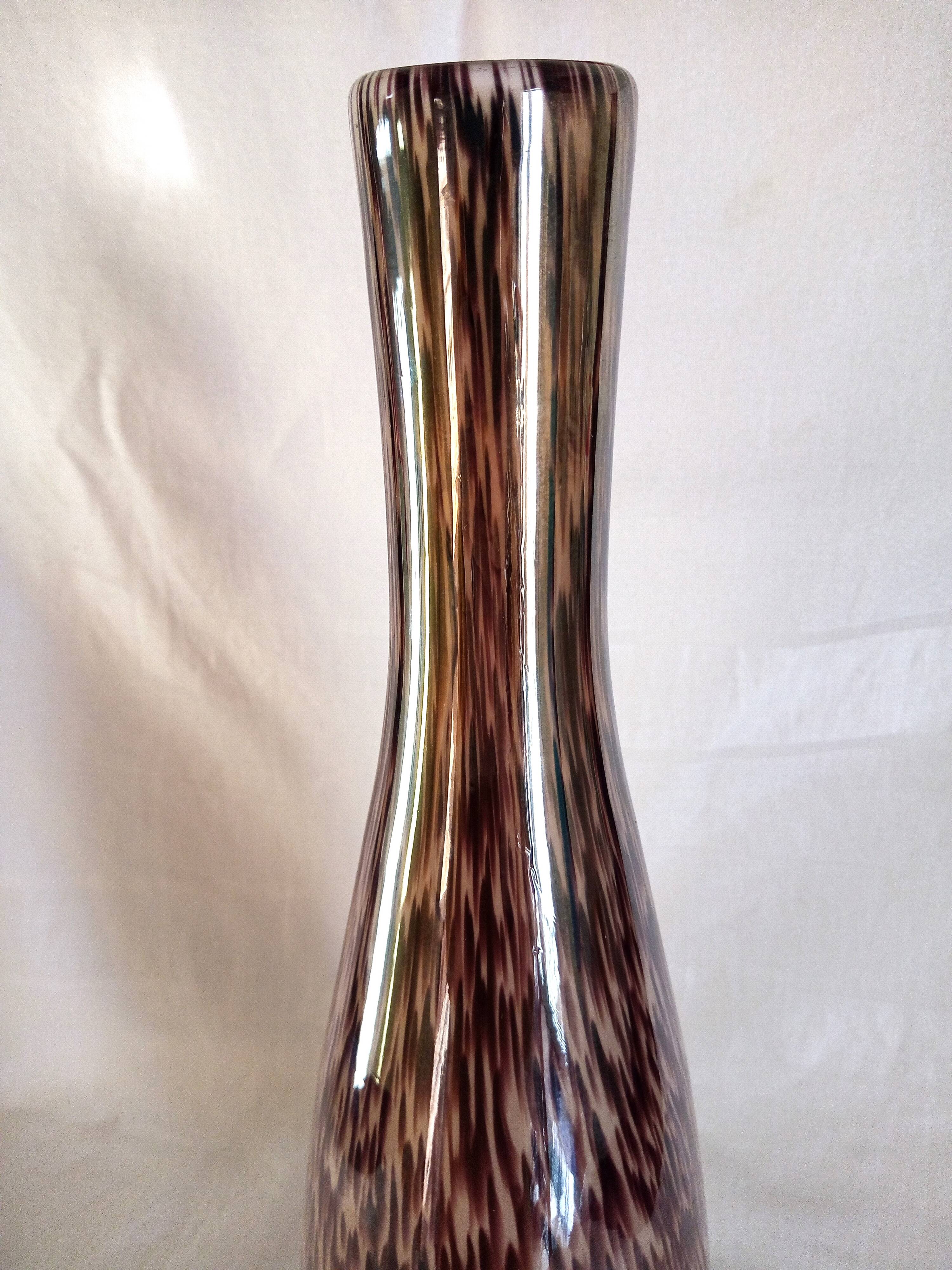 Murano glass bottle vase, brown and beige rain patterns, h - 41 cm.