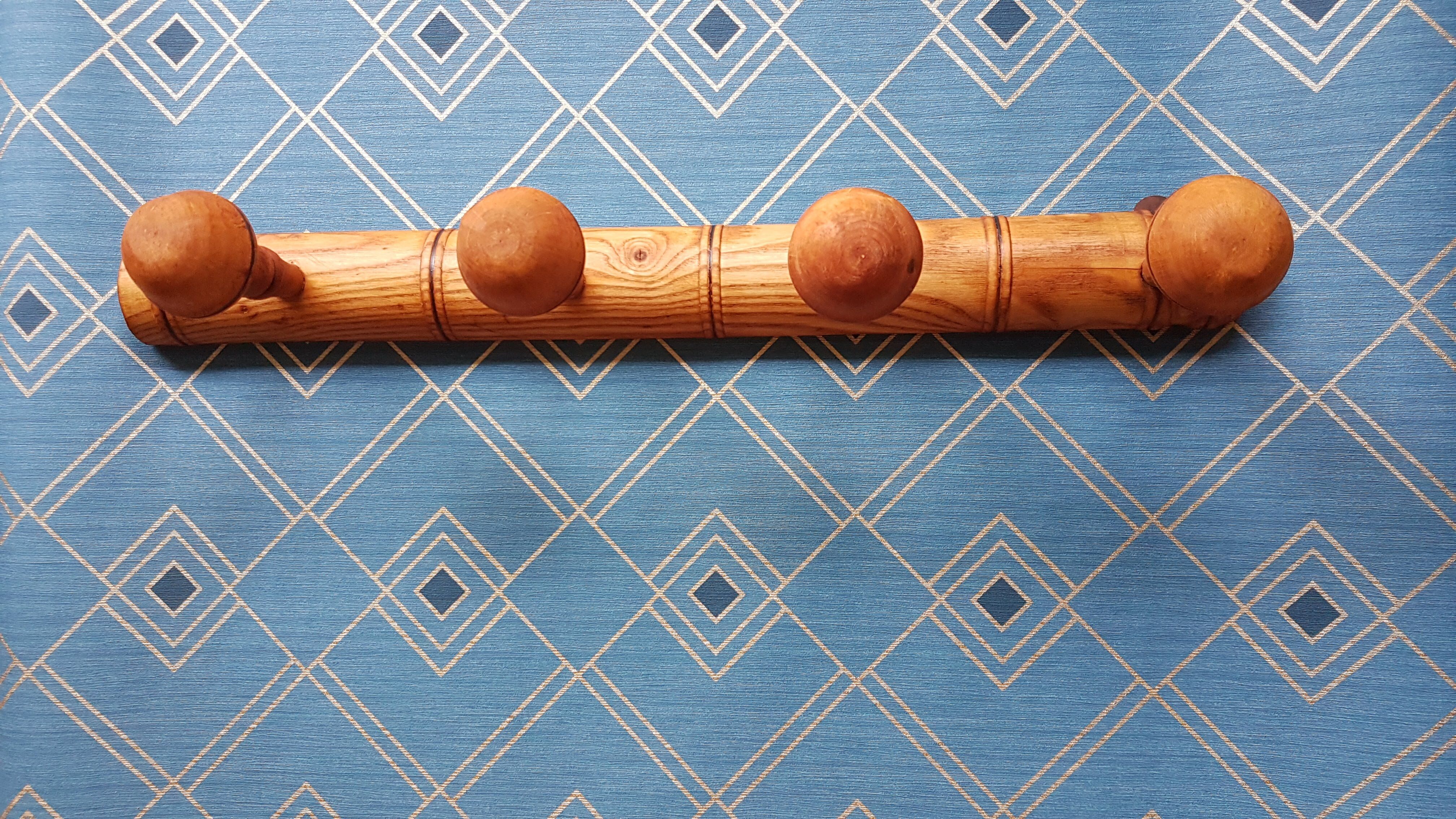 Vintage wood coat rack bamboo pattern