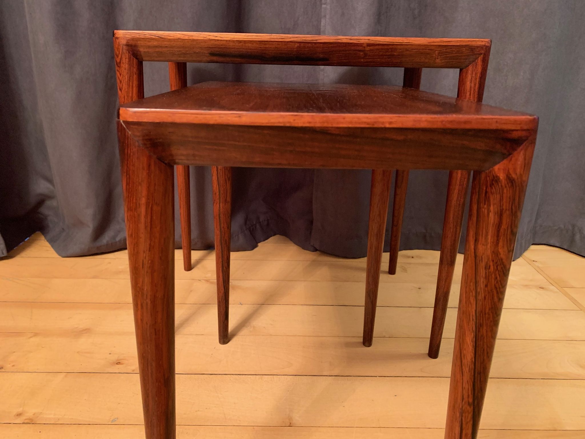 Pair of rosewood tables 64 B, designed by Erik Riisager Hansen, Haslev Møbelsnedkeri, Denmark, 196