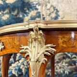 Pedestal table in marquetry and gilded bronzes, louis xv style, napoleon iii period