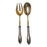 Salad spoon and fork, solid silver handle by emile puiforcat empire style "swan"
