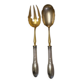 Salad spoon and fork, solid silver handle by emile puiforcat empire style "swan"