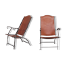 Paire de fauteuils pliants en cuir et en métal du milieu du siècle