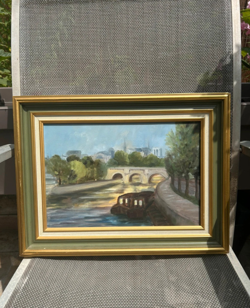 Framed oil painting on canvas - Paris - Pont Neuf - Notre Dame de Paris