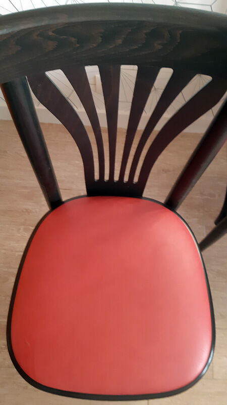 Set of 4 vintage bistro chairs in wenge beech and imitation red leather